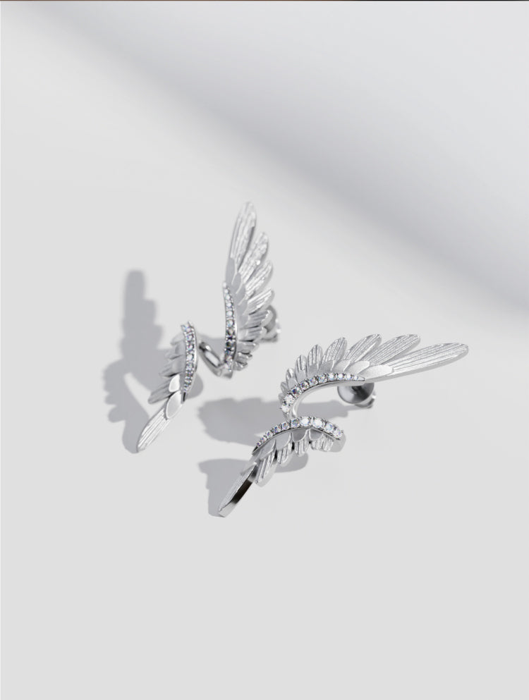 Angel Wings Sterling Silver 925 Earrings with Zirconia Crystals