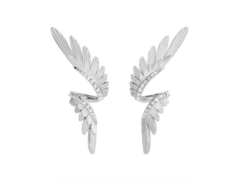 Angel Wings Sterling Silver 925 Earrings with Zirconia Crystals