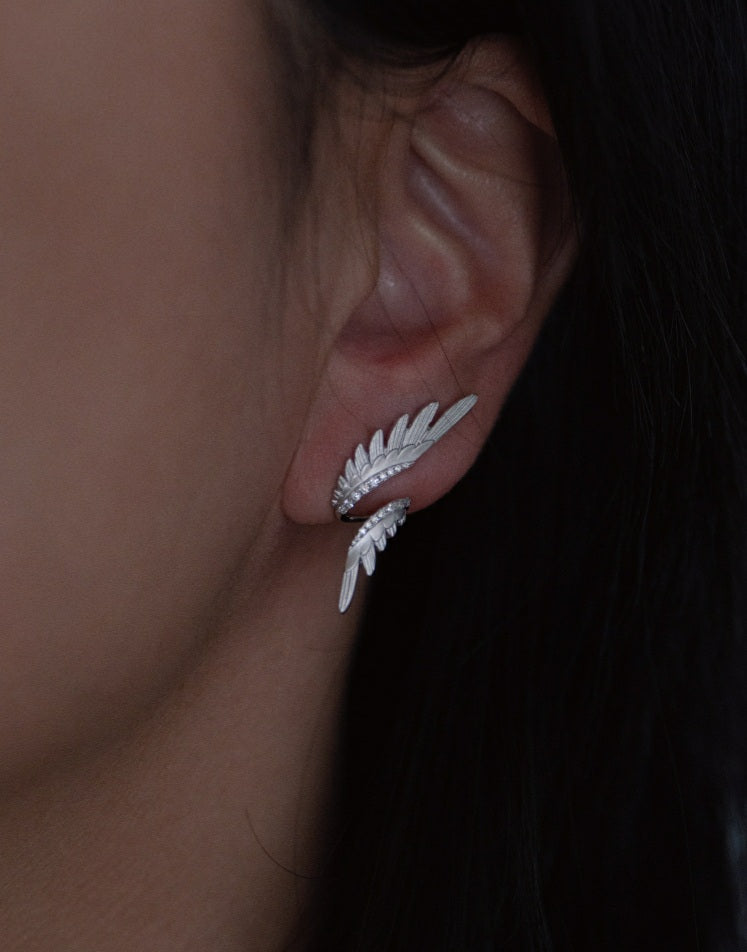 Angel Wings Sterling Silver 925 Earrings with Zirconia Crystals