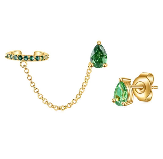 925 Silver Gold-Plated Drop Earrings with Zircon Stones