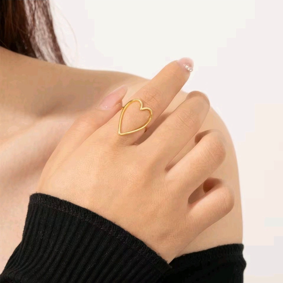 Handmade Italian 925 Sterling Silver Open Heart Outline Ring – Minimalist Dainty Heart Ring in Silver & Gold Plated