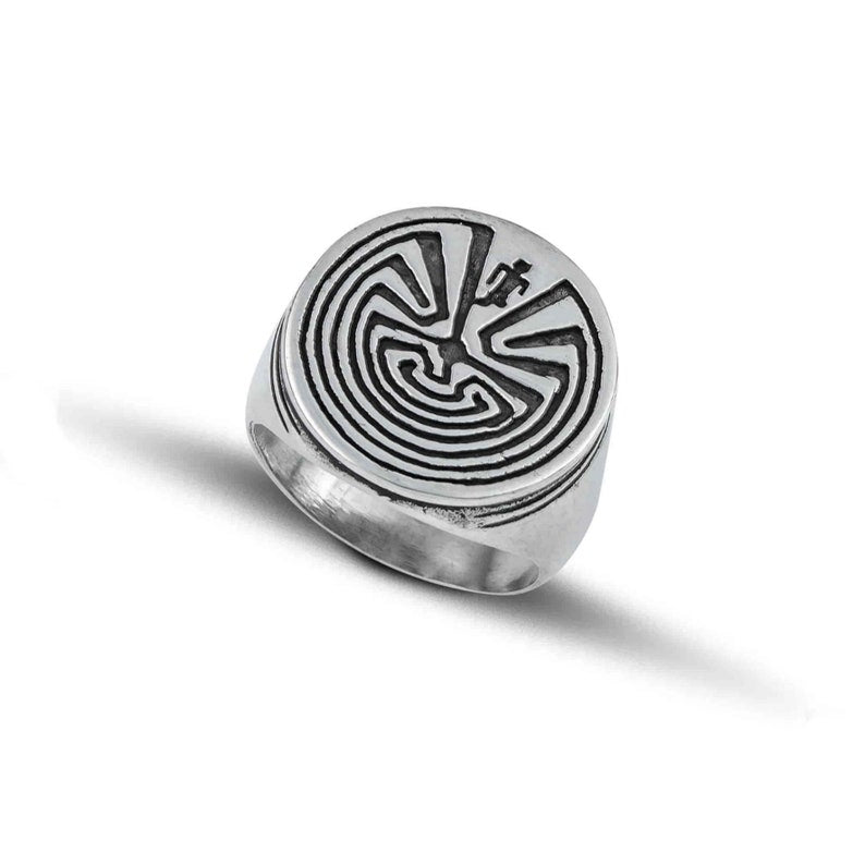 Men’s Sterling Silver Maze Ring – Symbolic Man at the Entrance Design, 925 Solid Silver