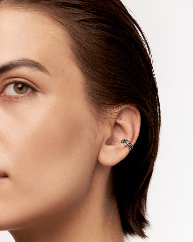 Abyssal Tentacle Huggins Earring – Solid Sterling Silver with Black Oxide Finish