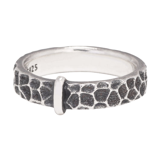 Handcrafted Sterling Silver Textured Band Ring – Rustic Elegance, 4mm Wide