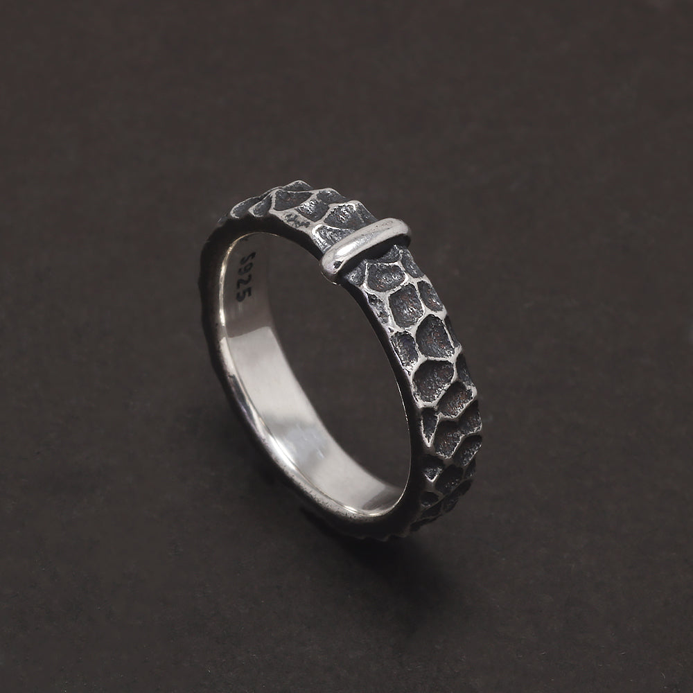Handcrafted Sterling Silver Textured Band Ring – Rustic Elegance, 4mm Wide