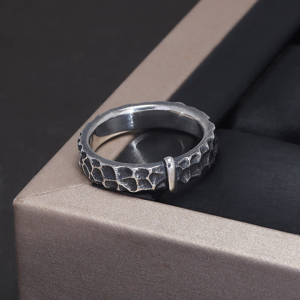 Handcrafted Sterling Silver Textured Band Ring – Rustic Elegance, 4mm Wide