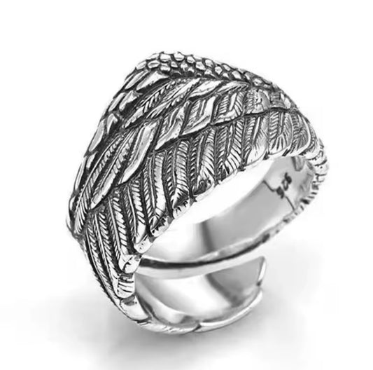 Guardian Feather Adjustable Ring – 925 Sterling Silver