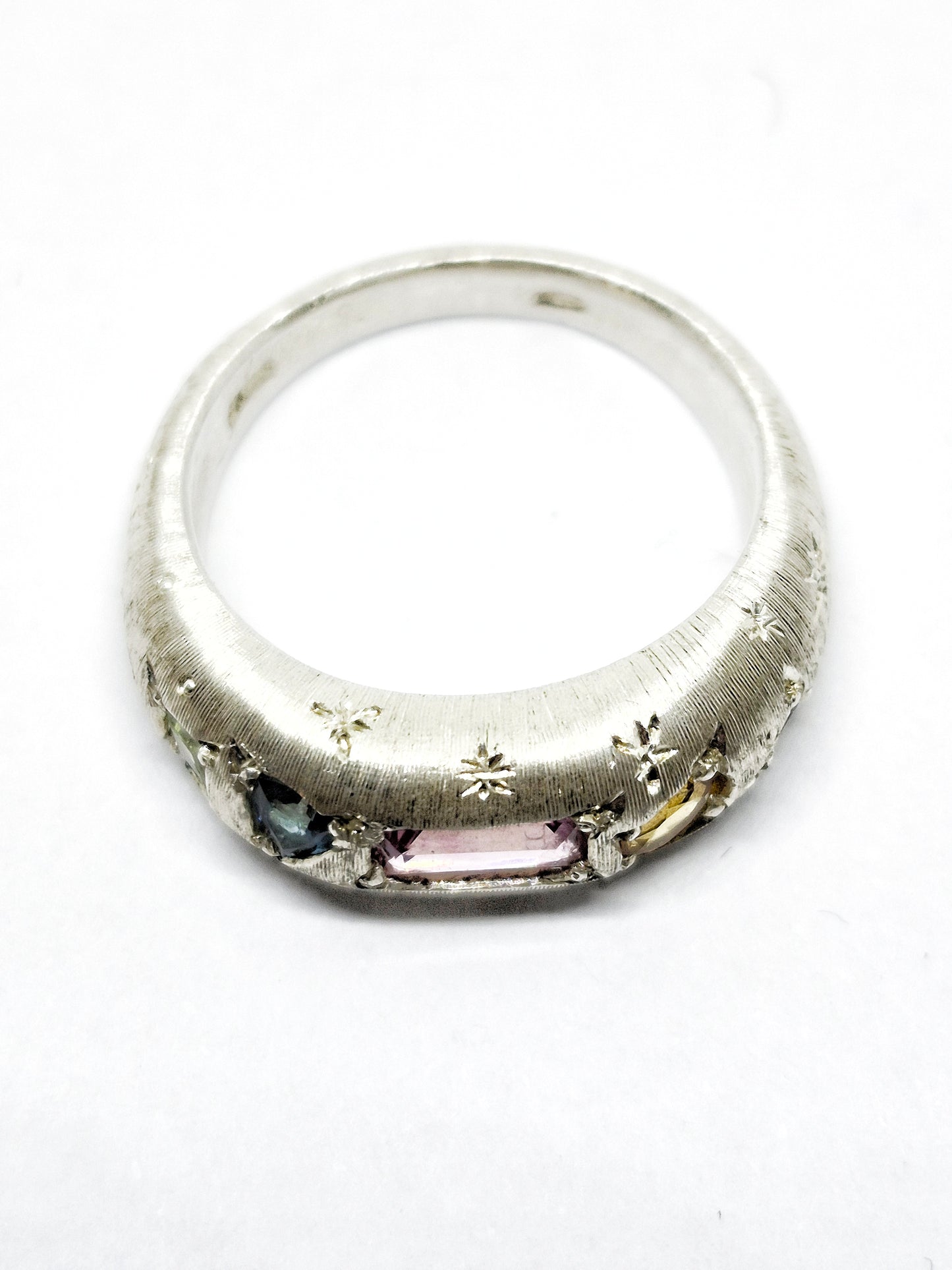 Florentine Renaissance Silver Ring – Hand-Engraved 925 Silver with Natural Gemstones