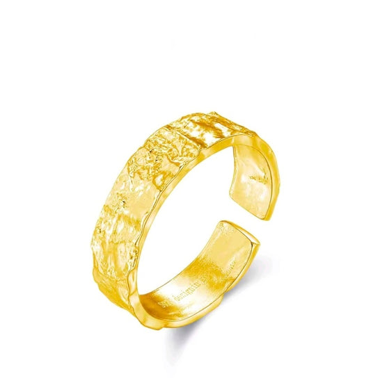 Organic Fluid Hammered Texture Adjustable Ring – S925 Sterling Silver & Gold Plated