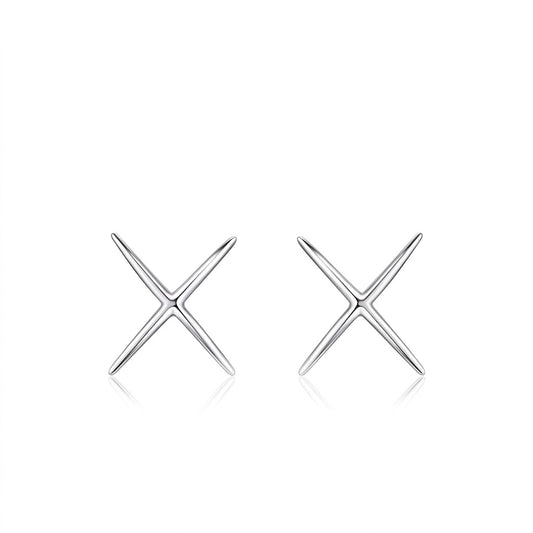 Minimalist Stellar Cross Stud Earrings - Geometric X-Shape Studs in Gold & Silver