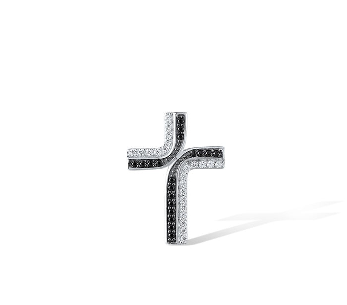 Sterling Silver Cross Pendant with Black synthetic spinel & White Zirconia