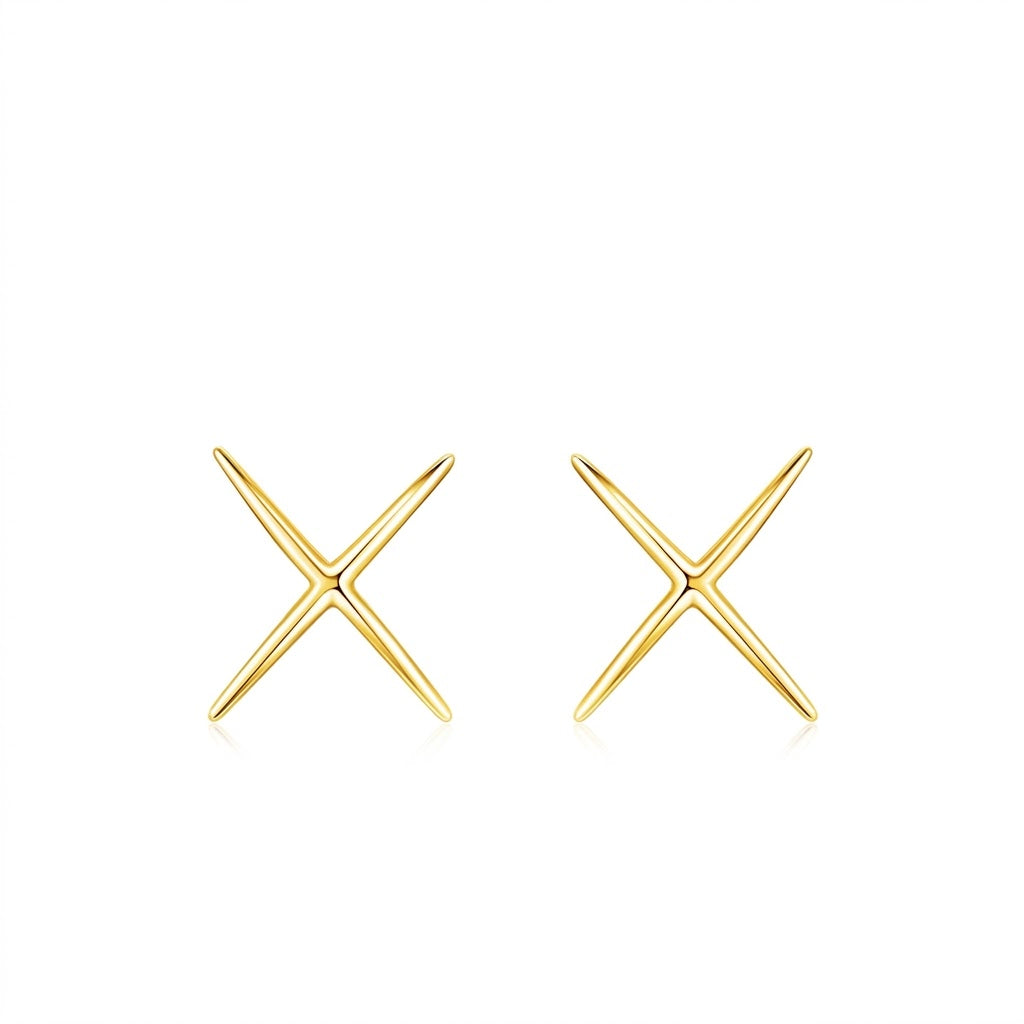 Minimalist Stellar Cross Stud Earrings - Geometric X-Shape Studs in Gold & Silver