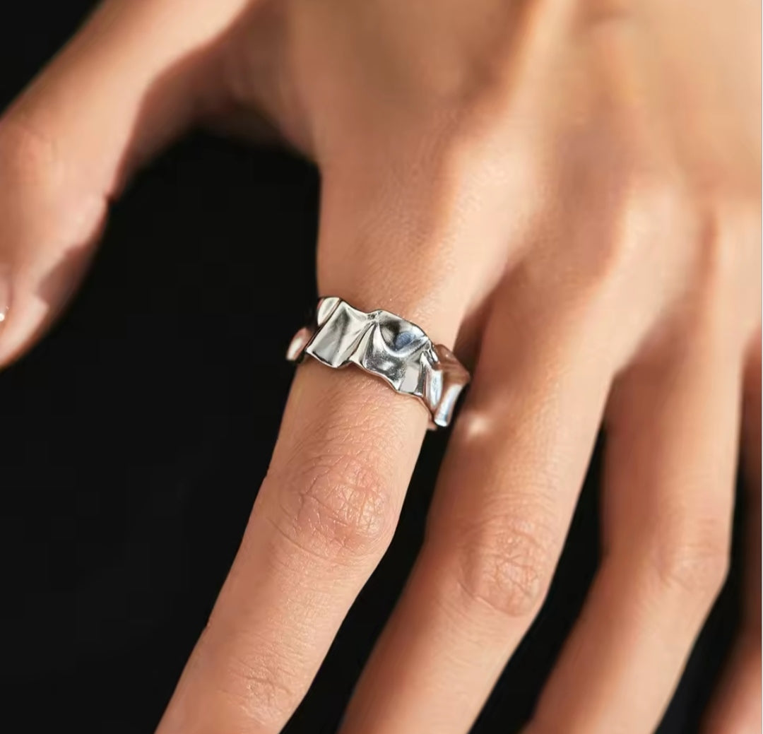 Gold-Plated 925 Sterling Silver Crumpled Ring
