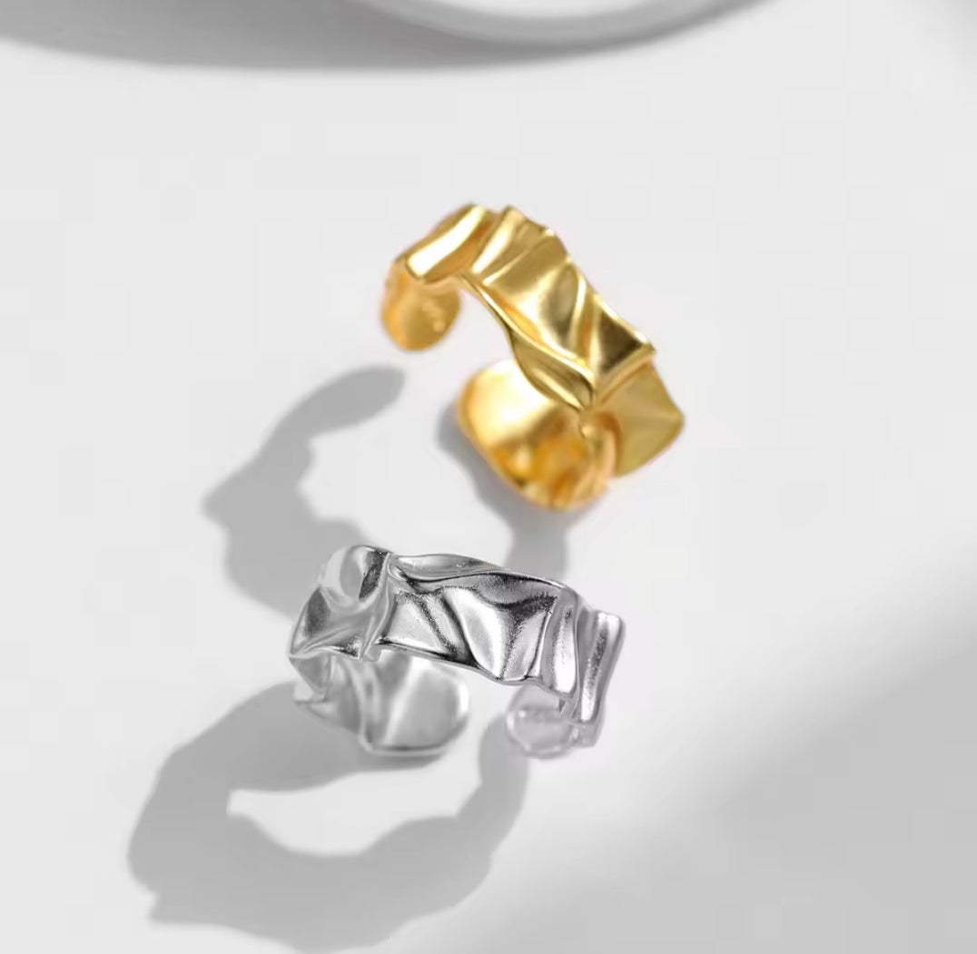Gold-Plated 925 Sterling Silver Crumpled Ring