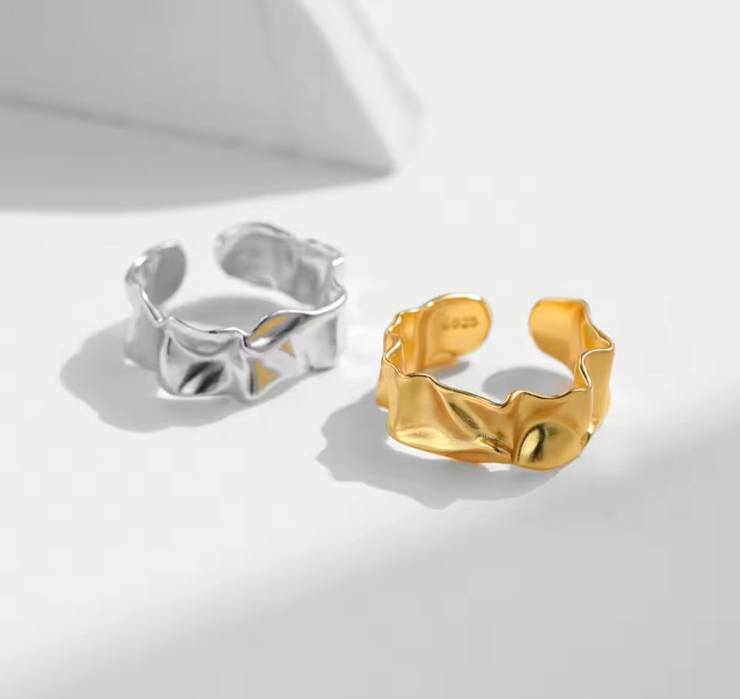 Gold-Plated 925 Sterling Silver Crumpled Ring