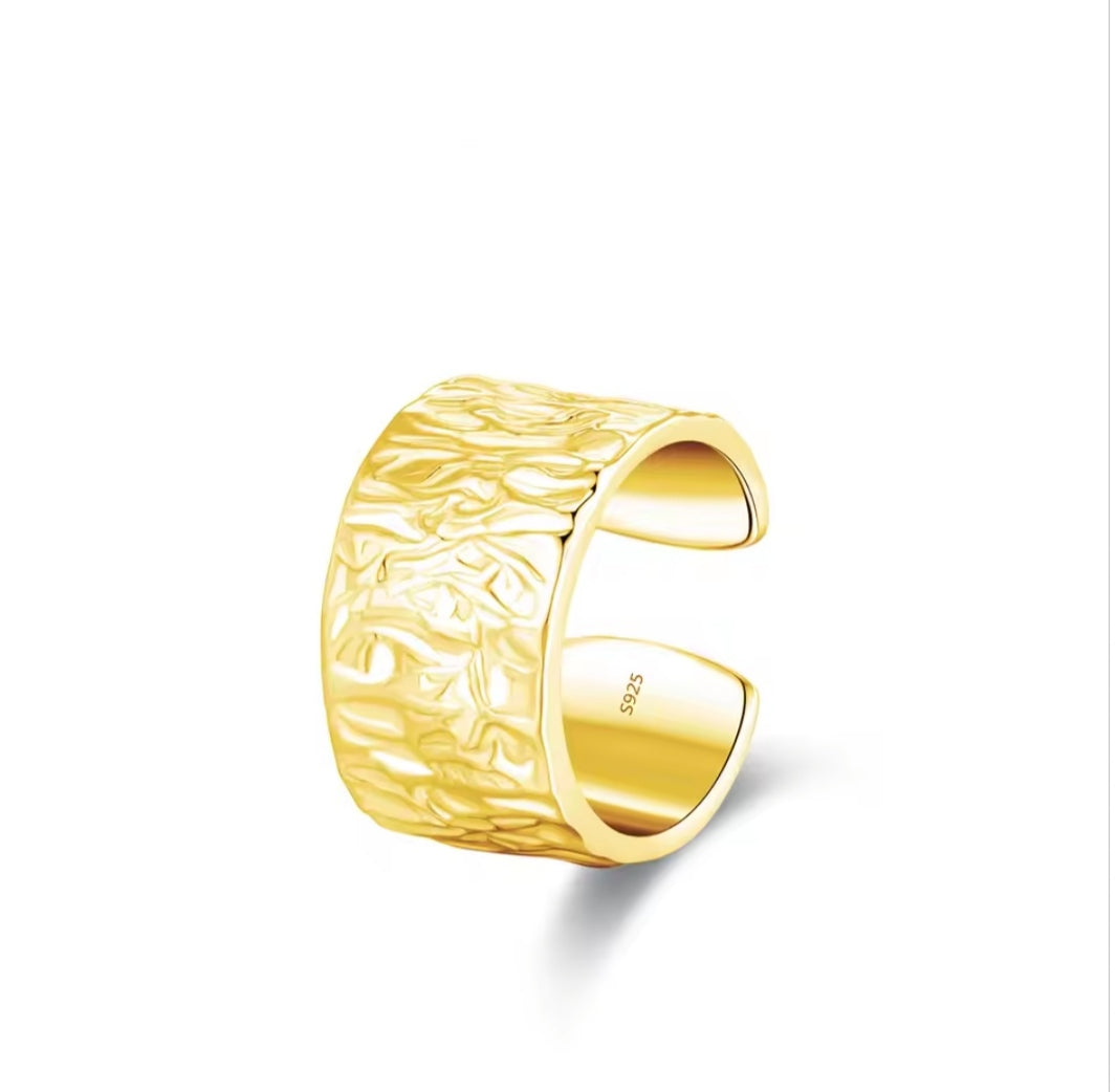 Hammered Gold-Plated 925 Sterling Silver Ear Cuff - 7mm Width