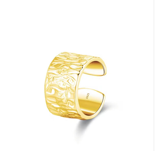 Hammered Gold-Plated 925 Sterling Silver Ear Cuff - 7mm Width