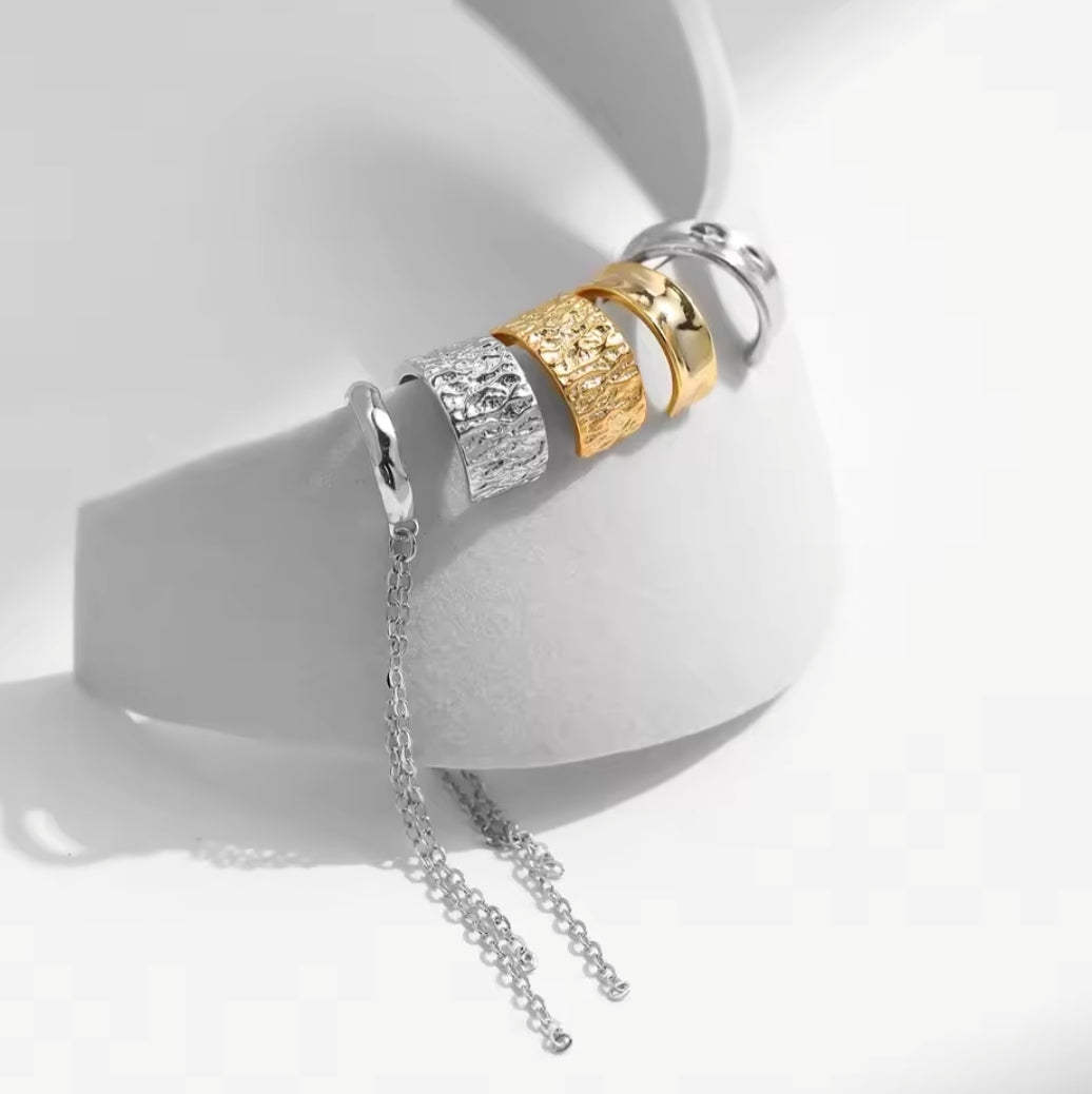 925 Sterling Silver Ear Cuff with Chain Dangle