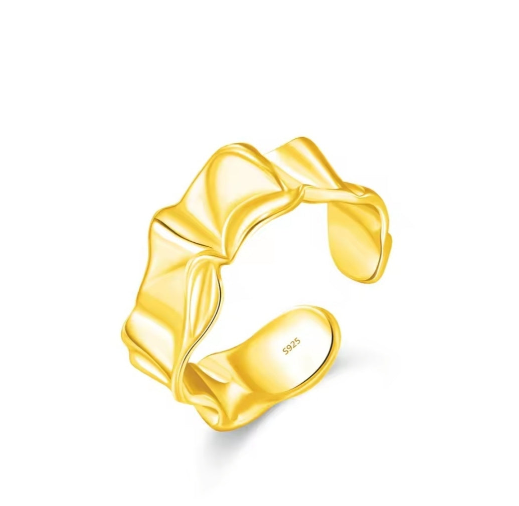 Gold-Plated 925 Sterling Silver Crumpled Ring