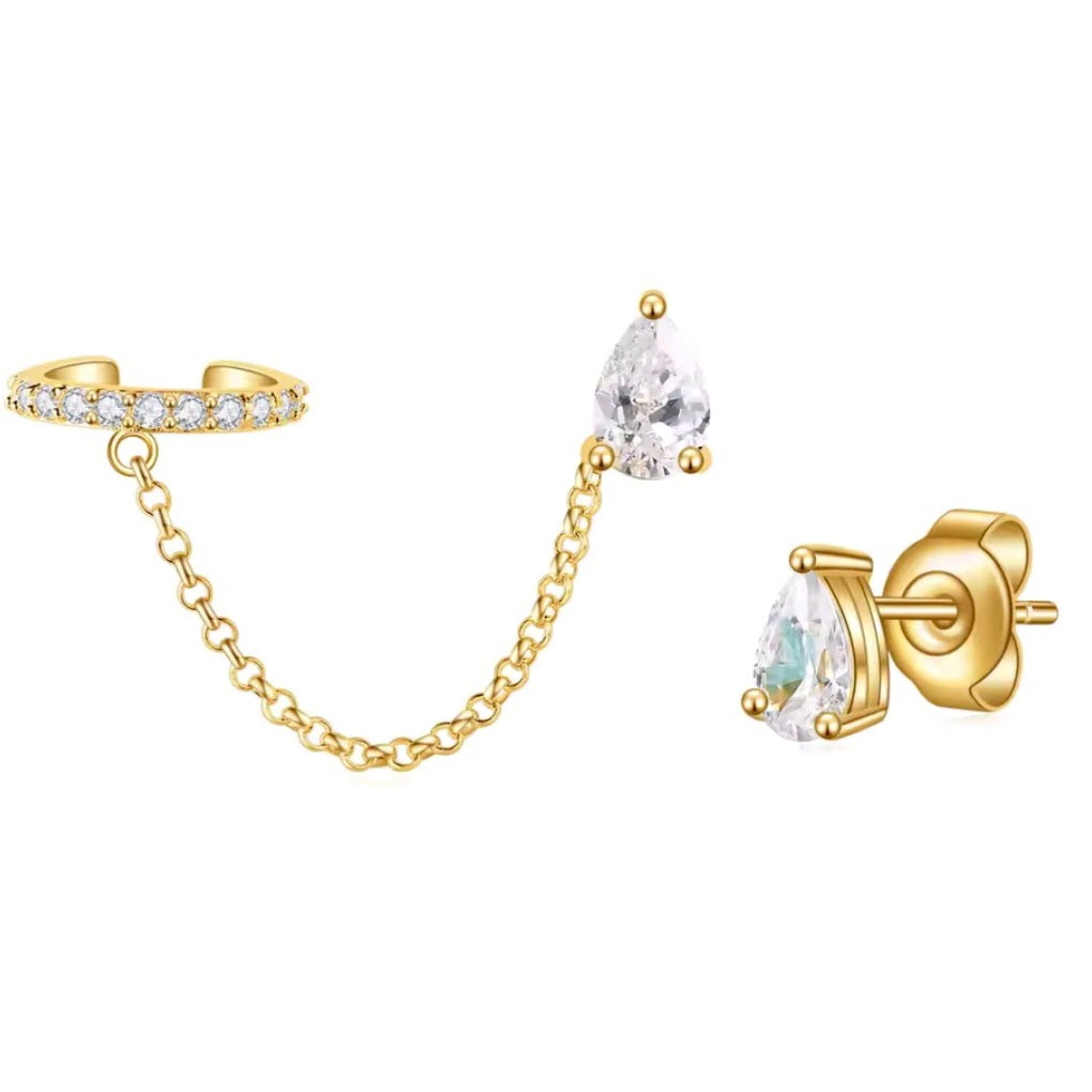 925 Silver Gold-Plated Drop Earrings with Zircon Stones