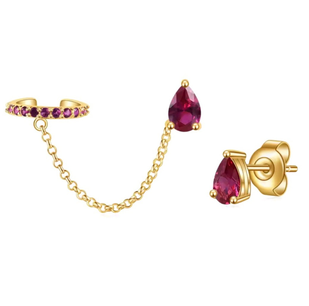 925 Silver Gold-Plated Drop Earrings with Zircon Stones