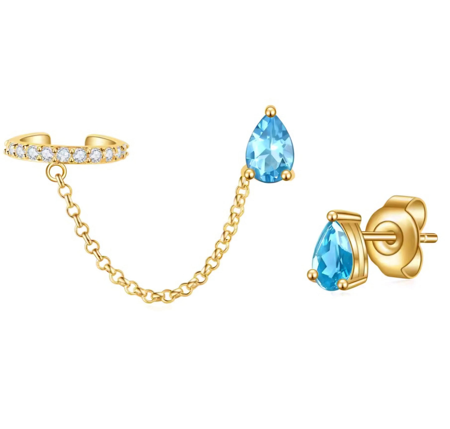 925 Silver Gold-Plated Drop Earrings with Zircon Stones