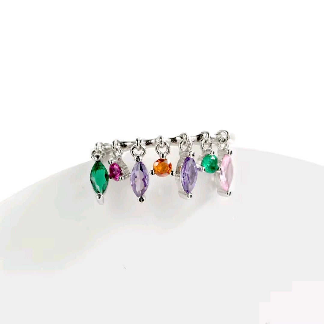 Dangle Charm Ring | 925 Sterling Silver & Multi-Gemstone Crystals