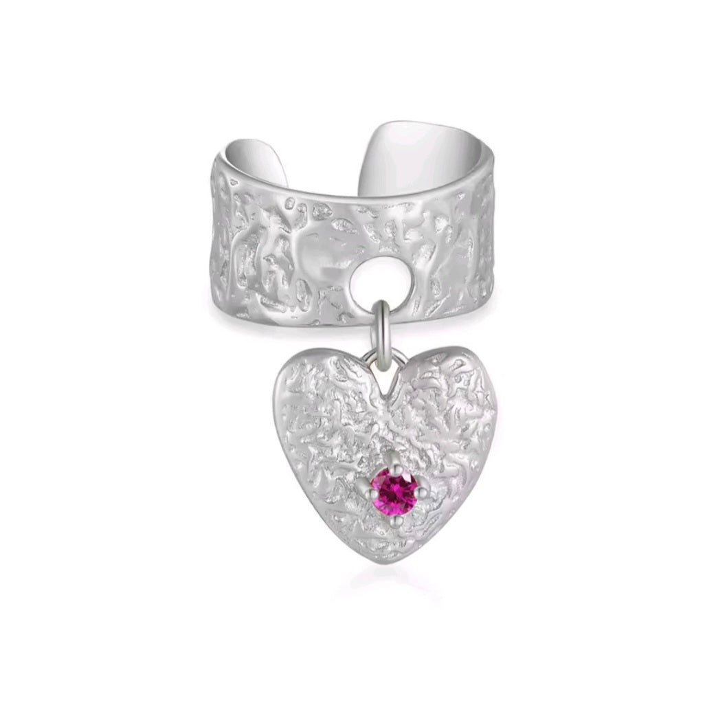 Eternal Heart Dangle Cuff | Hammered 925 Silver