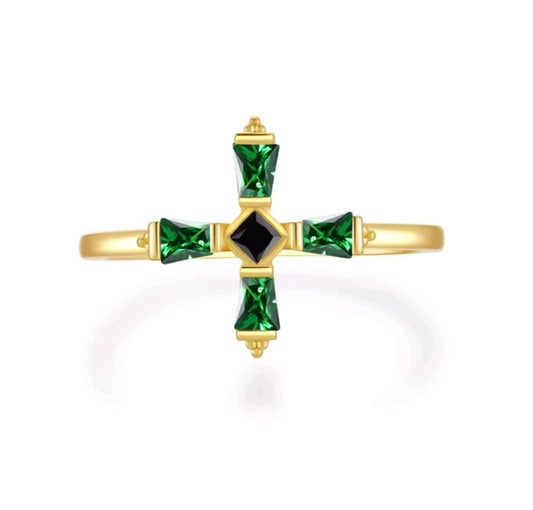 Cross Gemstone Ring – 925 Sterling Silver Gold Plated