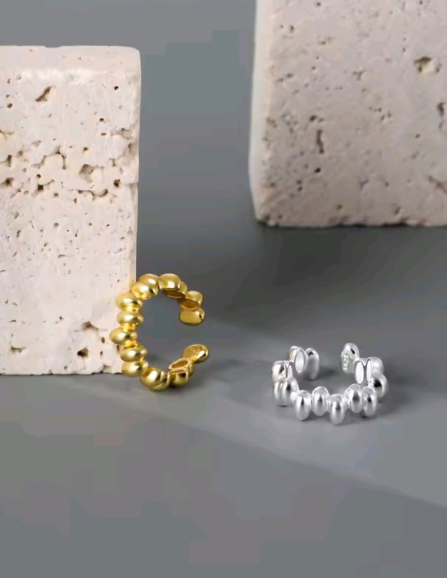Minimal Beaded Ear Cuff – 925 Sterling Silver & Gold Plated | No Piercing Required