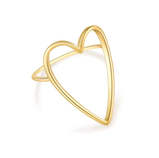 Handmade Italian 925 Sterling Silver Open Heart Outline Ring – Minimalist Dainty Heart Ring in Silver & Gold Plated