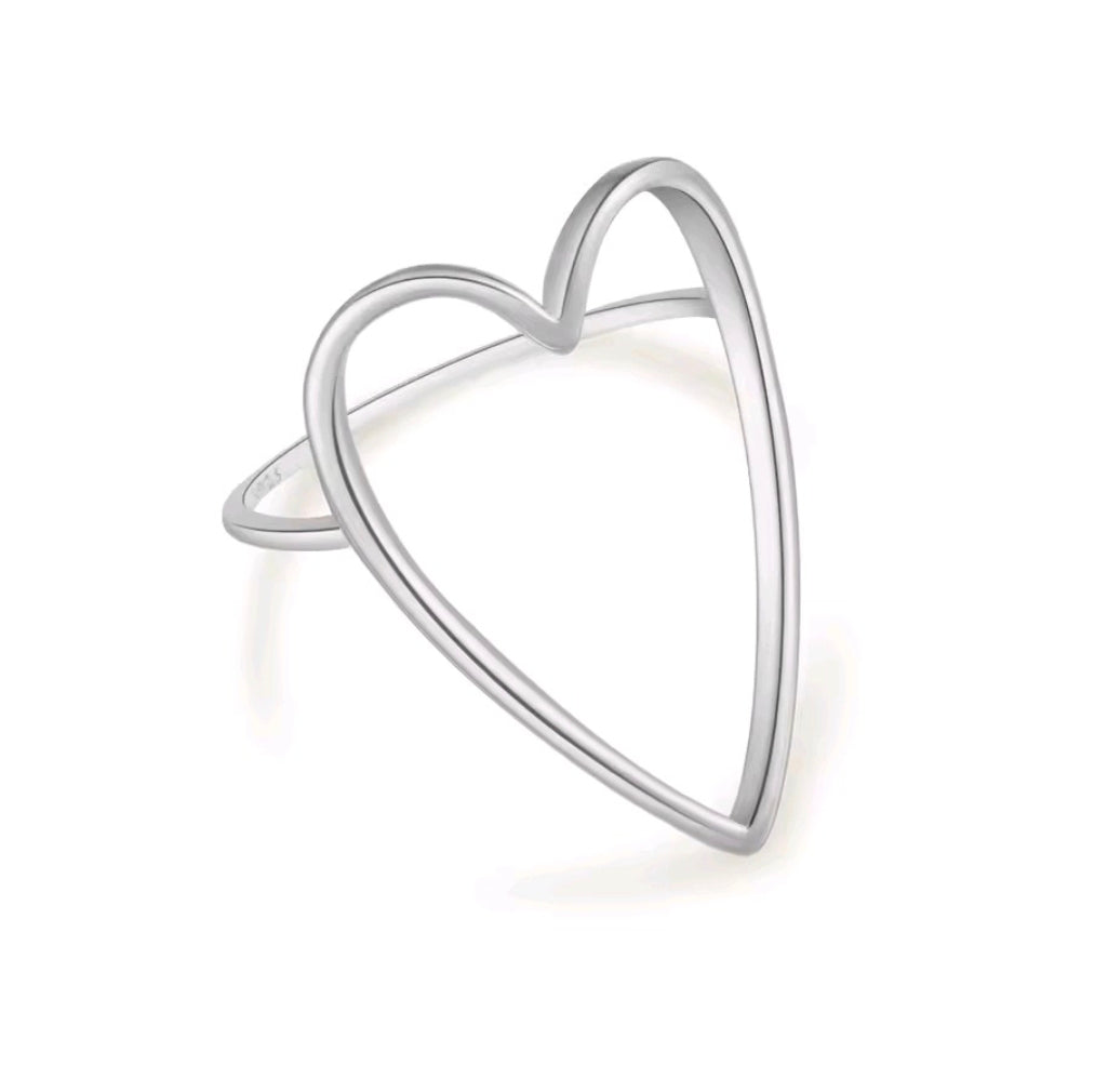 Handmade Italian 925 Sterling Silver Open Heart Outline Ring – Minimalist Dainty Heart Ring in Silver & Gold Plated