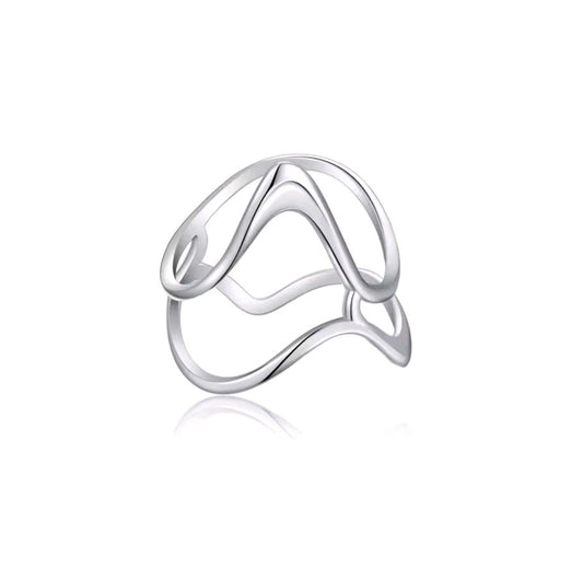 Minimalist Sterling Silver Wave Ring – Adjustable Fluid Design Statement Jewelry