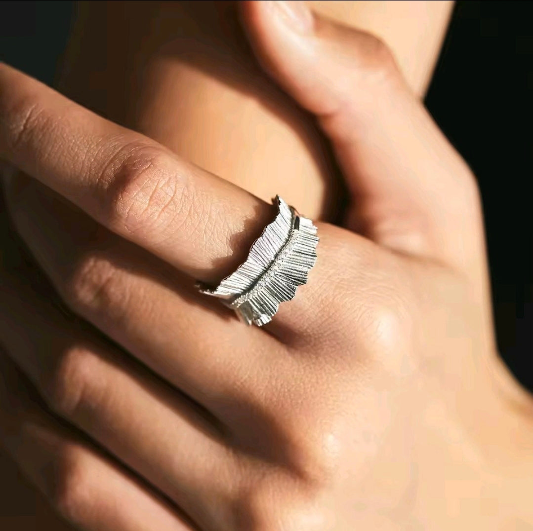 S925 Sterling Silver Pleated Fan Ring – Zirconia Ribbon Adjustable Band