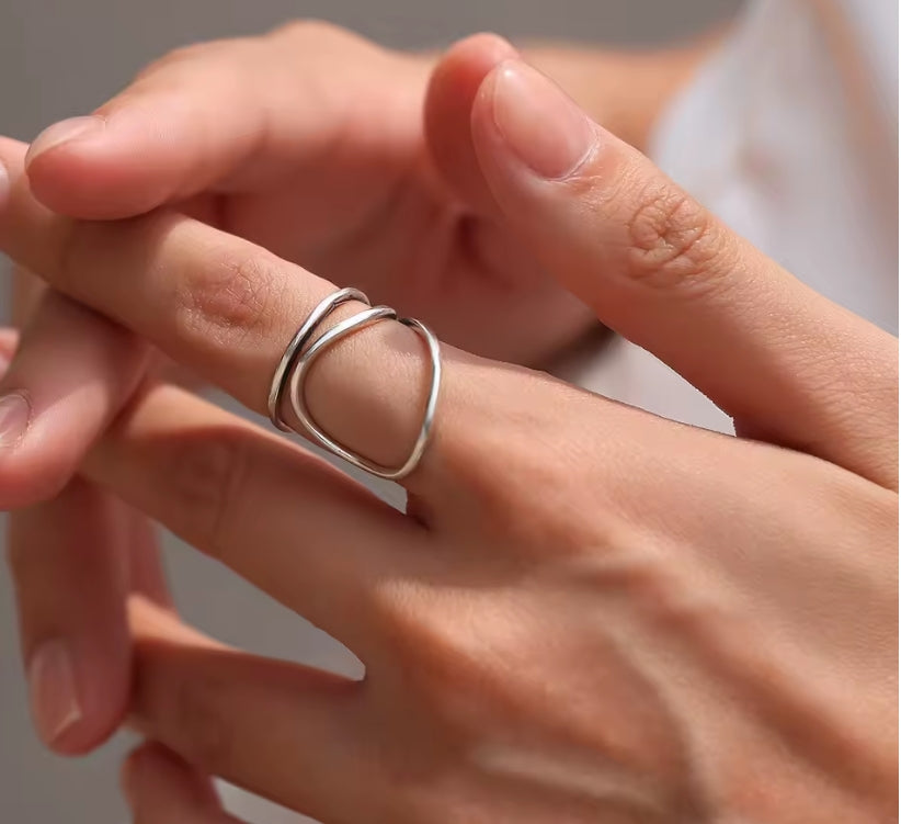 Minimalist Abstract Wave Sterling Silver Ring