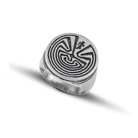 Men’s Sterling Silver Maze Ring – Symbolic Man at the Entrance Design, 925 Solid Silver