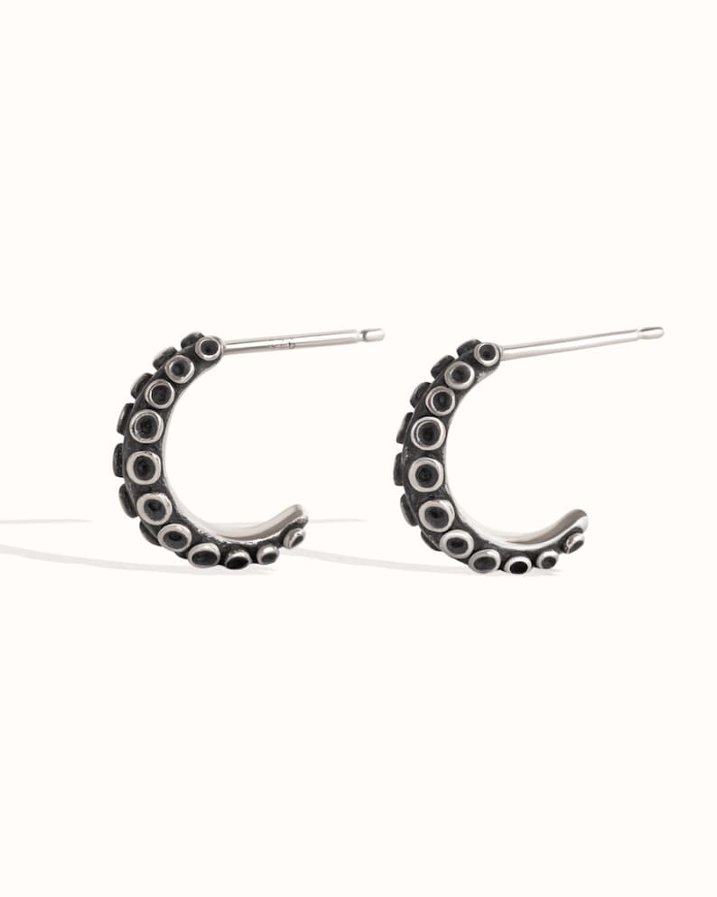 925 Sterling Silver Octopus Tentacle Hoop Earrings, Kraken Nautical Jewelry, Goth Punk Marine Studs, Unique Sea Life Gift for Her/Him