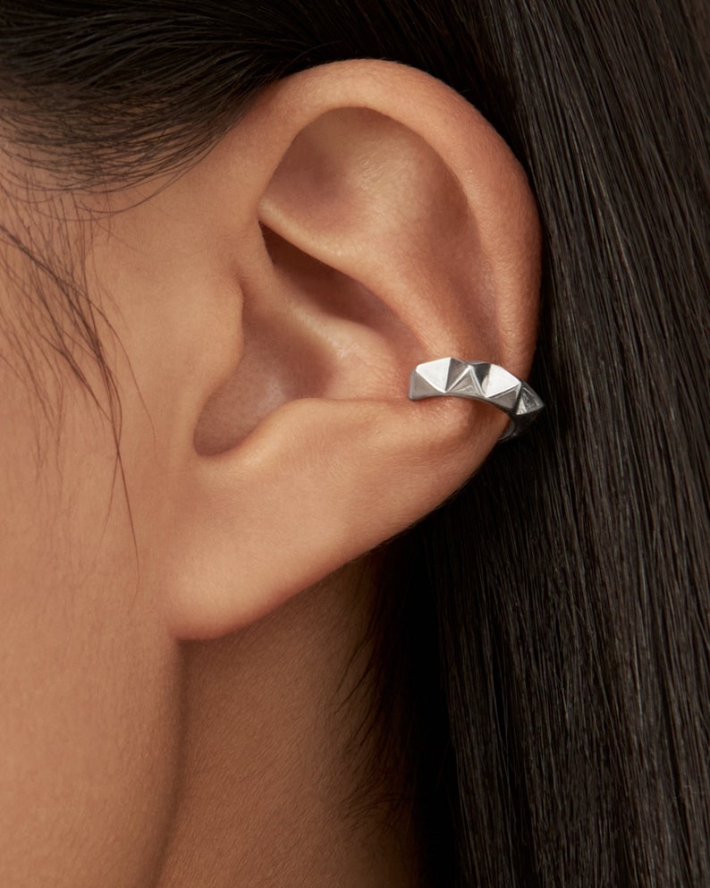 Minimalist Spike Ear Cuff Earrings | No Piercing Adjustable in 925 sterling silver | Edgy Punk Stacking Jewelry for Men & Women