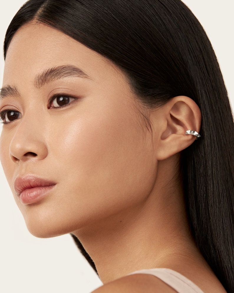Minimalist Spike Ear Cuff Earrings | No Piercing Adjustable in 925 sterling silver | Edgy Punk Stacking Jewelry for Men & Women