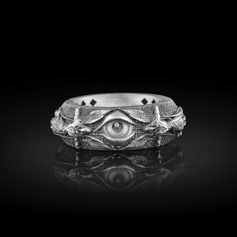 Archangel Michael Guardian Ring – 925 Sterling Silver Protection Band with All-Seeing Eye & Angelic Wings